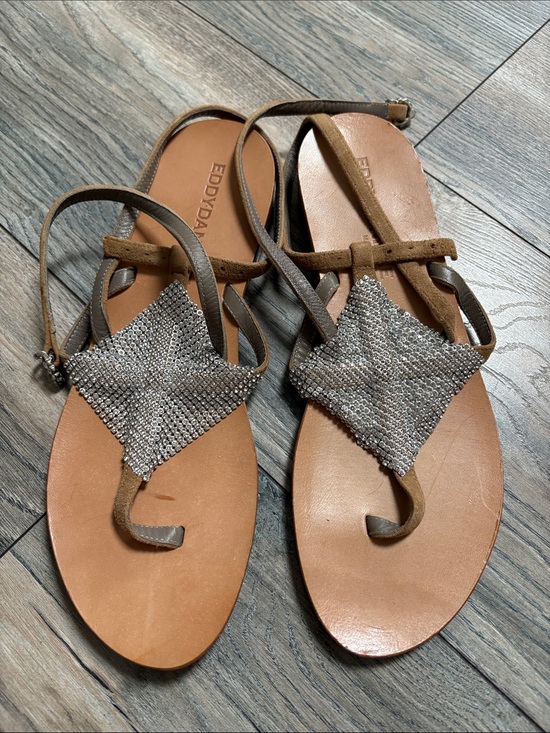 Eddy Daniele Shoes - Eddy Daniele Silver Tone Brown Leather Sandals 9/40 Made in Italy
